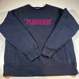 Men’s Long Sleeve Pleasures Embroidered Logo Crewneck Sweatshirt Navy Blue sz S